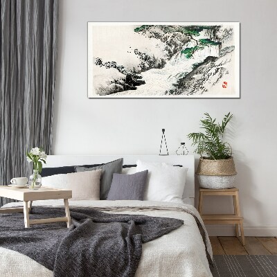Waterfall in a mountain landscape Glass art print