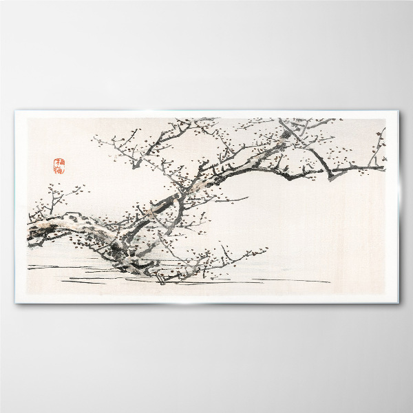 Japanese style flowering branch Wall art on glass