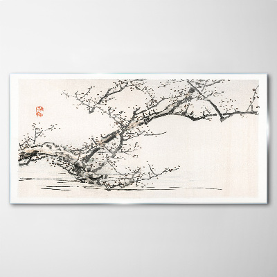 Japanese style flowering branch Wall art on glass