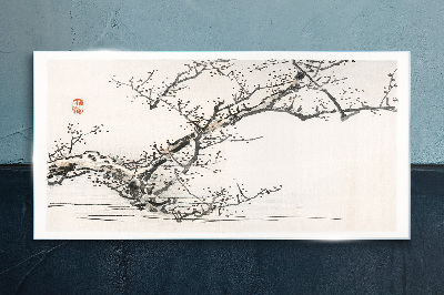 Japanese style flowering branch Wall art on glass