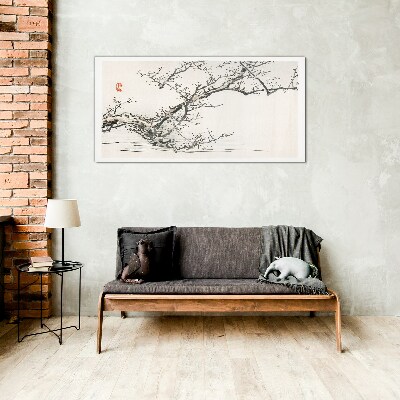 Japanese style flowering branch Wall art on glass