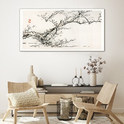 Japanese style flowering branch Wall art on glass
