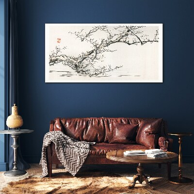 Japanese style flowering branch Wall art on glass