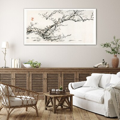 Japanese style flowering branch Wall art on glass
