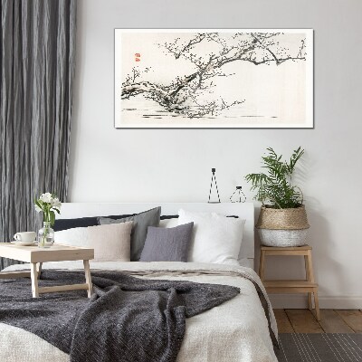 Japanese style flowering branch Wall art on glass