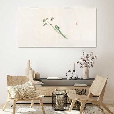 Delicate twigs on a white background Glass art print
