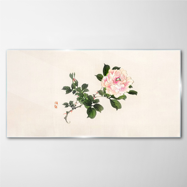 Peony flower on a light background Glass art print