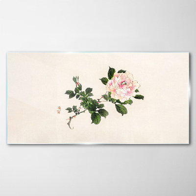 Peony flower on a light background Glass art print