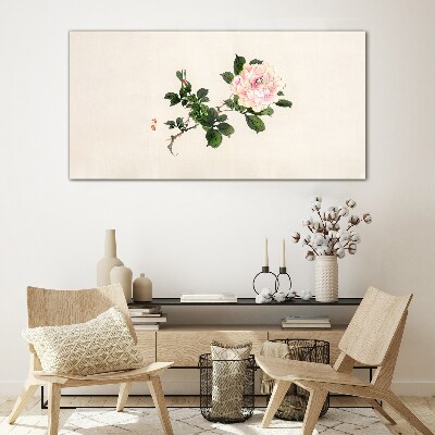 Peony flower on a light background Glass art print