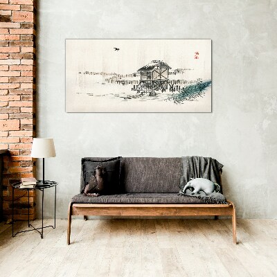 A quiet cottage by the water Wall art on glass