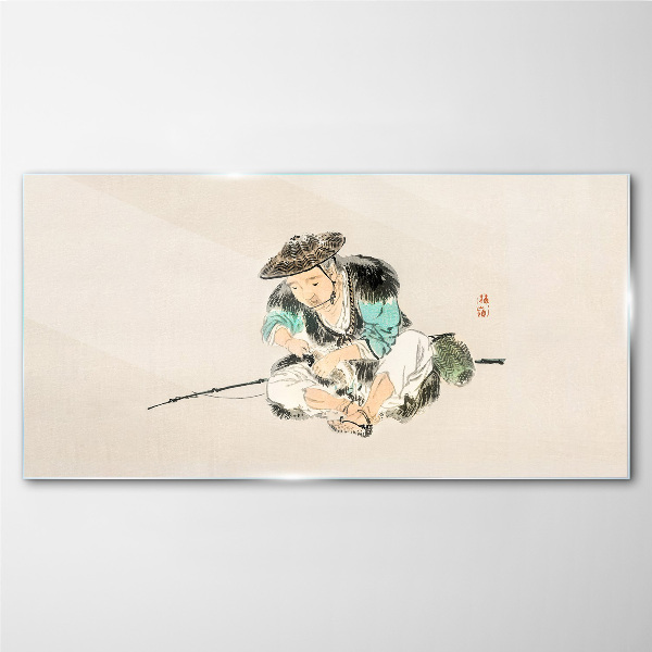 Childhood with a cat Wall art on glass