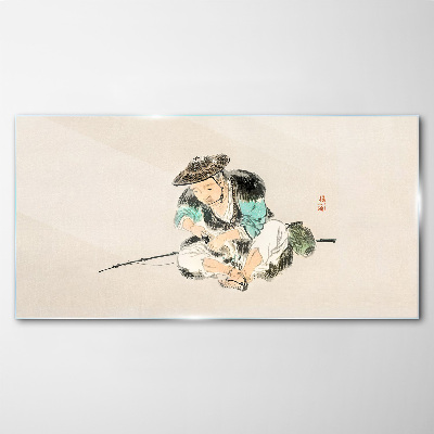 Childhood with a cat Wall art on glass