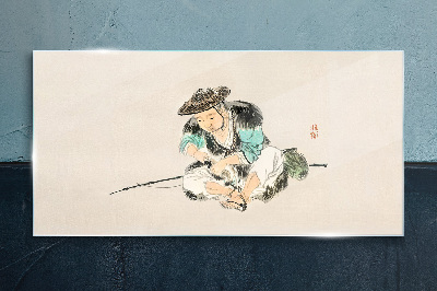 Childhood with a cat Wall art on glass