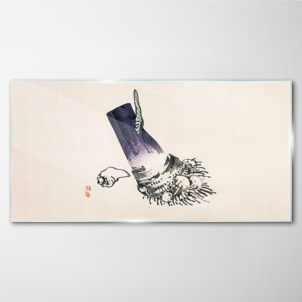 A hand with a brush and a shell Wall art on glass