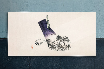A hand with a brush and a shell Wall art on glass