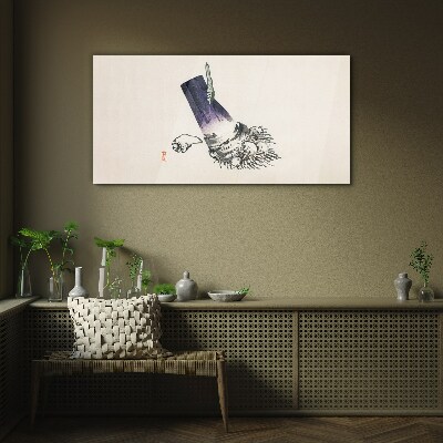 A hand with a brush and a shell Wall art on glass