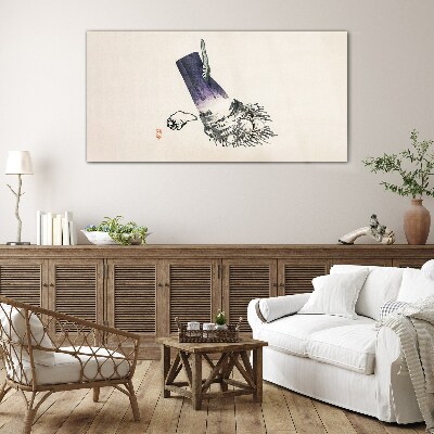A hand with a brush and a shell Wall art on glass