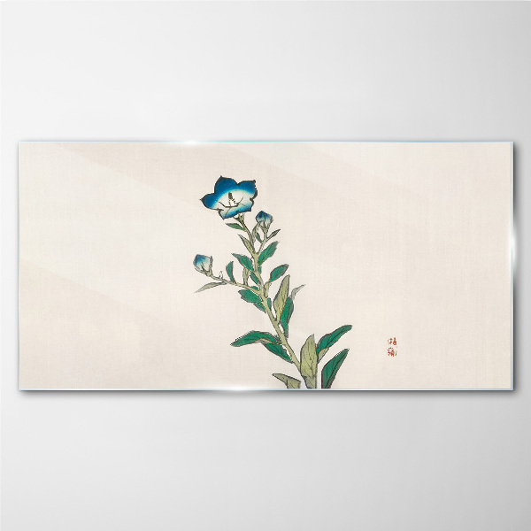 Blue flower on a light background Glass art print