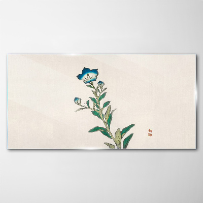 Blue flower on a light background Glass art print