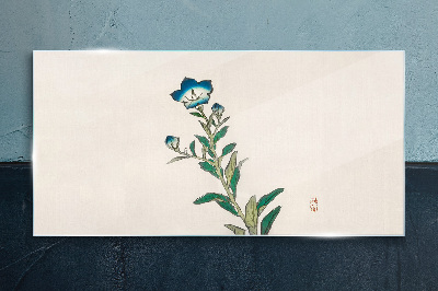 Blue flower on a light background Glass art print