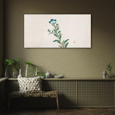 Blue flower on a light background Glass art print