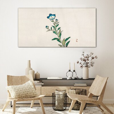 Blue flower on a light background Glass art print