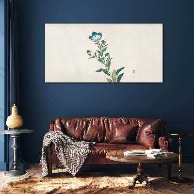 Blue flower on a light background Glass art print