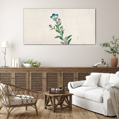 Blue flower on a light background Glass art print