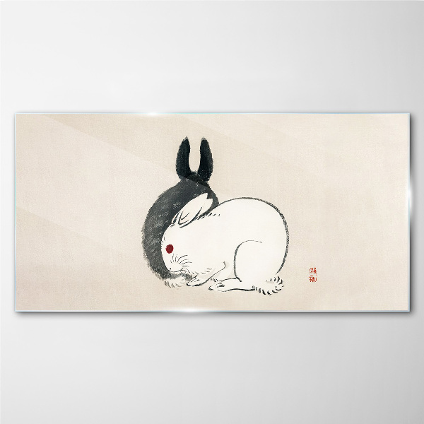 Black and white rabbit in harmony Wall art on glass
