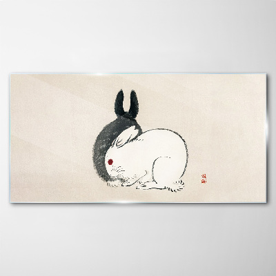 Black and white rabbit in harmony Wall art on glass