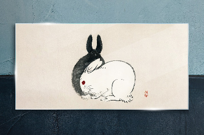 Black and white rabbit in harmony Wall art on glass