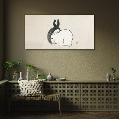 Black and white rabbit in harmony Wall art on glass