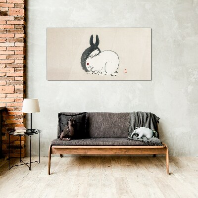Black and white rabbit in harmony Wall art on glass