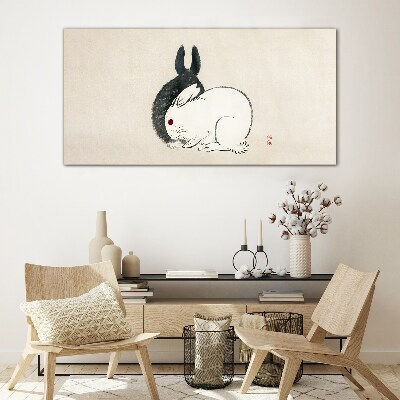 Black and white rabbit in harmony Wall art on glass