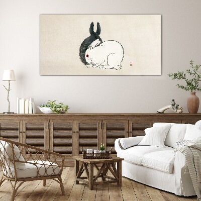Black and white rabbit in harmony Wall art on glass