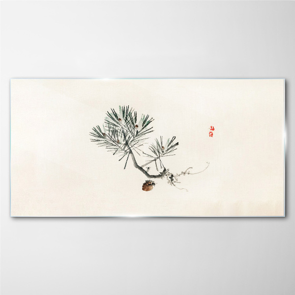 Pine tree on a white background Glass art print