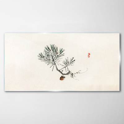 Pine tree on a white background Glass art print