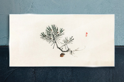 Pine tree on a white background Glass art print