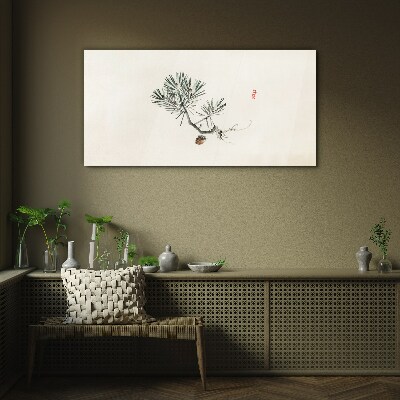 Pine tree on a white background Glass art print