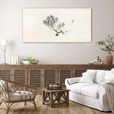 Pine tree on a white background Glass art print