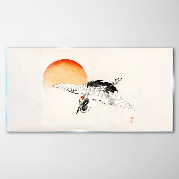 Golden Dawn with Crane Wall art on glass