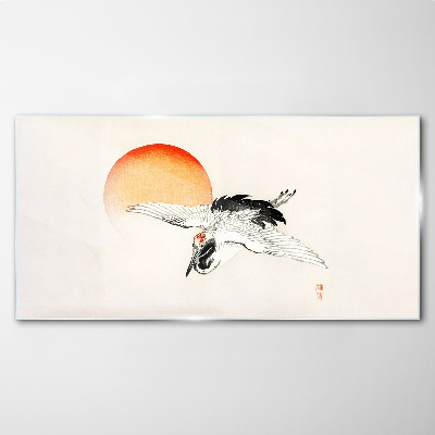 Golden Dawn with Crane Wall art on glass