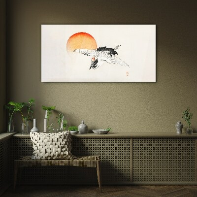 Golden Dawn with Crane Wall art on glass
