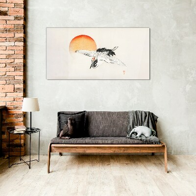 Golden Dawn with Crane Wall art on glass