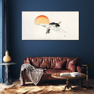 Golden Dawn with Crane Wall art on glass