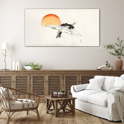 Golden Dawn with Crane Wall art on glass