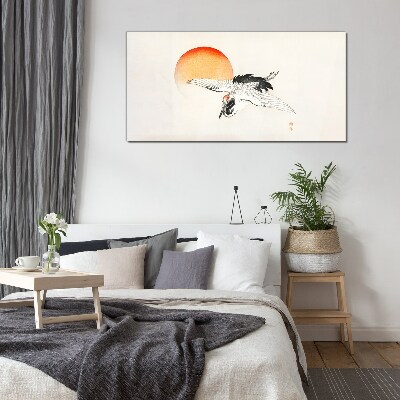 Golden Dawn with Crane Wall art on glass
