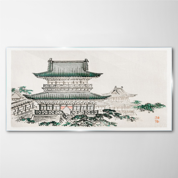 Traditional landscape with a pagoda Wall art on glass