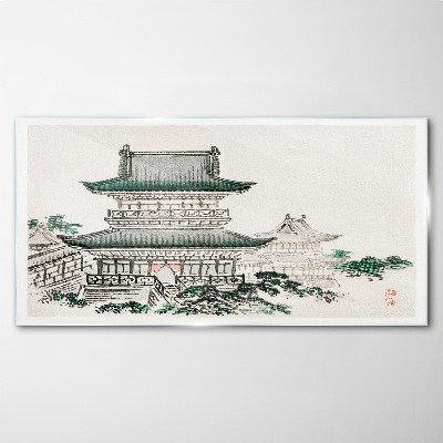 Traditional landscape with a pagoda Wall art on glass