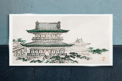 Traditional landscape with a pagoda Wall art on glass